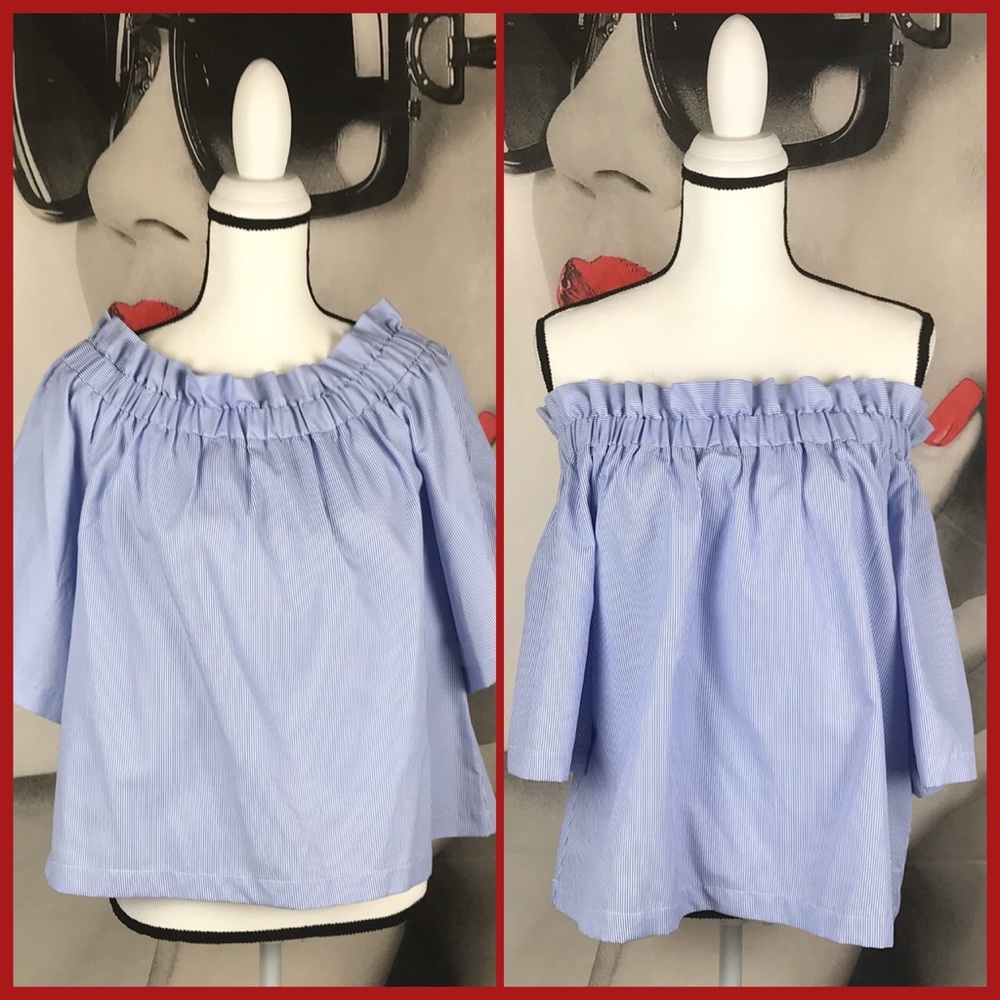 Blue Stripe On or Off The Shoulder Blouse